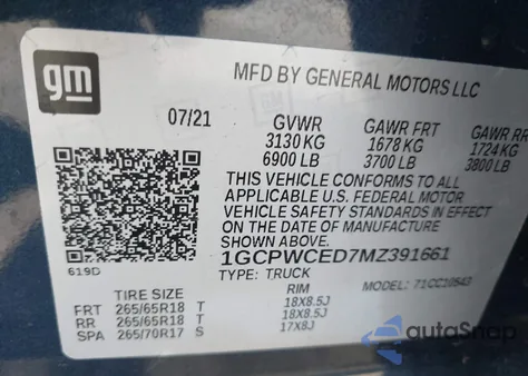 2021 Chevrolet Silverado 1500 2Wd Short Bed Lt из США, поврежденный, VIN 1GCPWCED7MZ391661